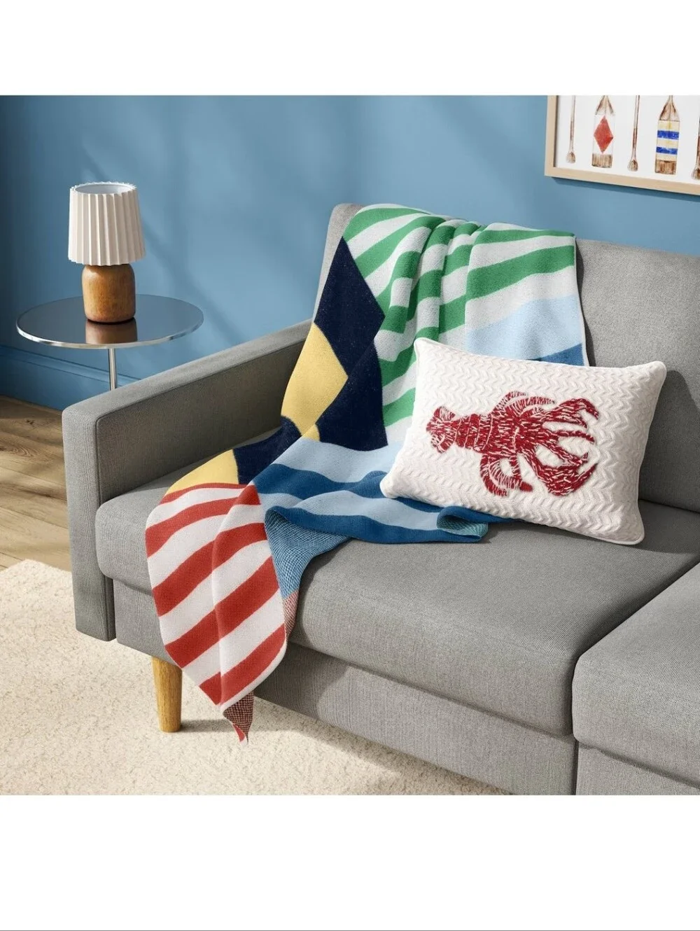 Room Essentials NWT Nautical Pieced Stripe Knit Throw Blanket In Maritime Multi